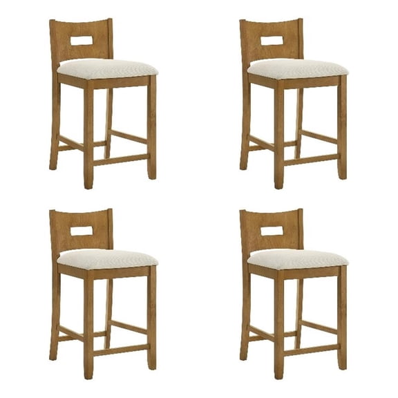 Ren 30" Amber Glow Bar Height Barstool with Ivory Fabric Seat - Set of 4