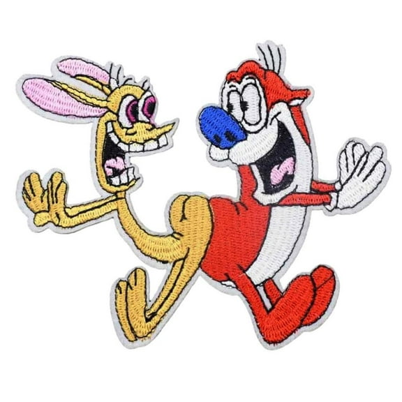 Ren And Stimpy Cartoon Characters 4 Inches Wide Embroidered Iron On Patch