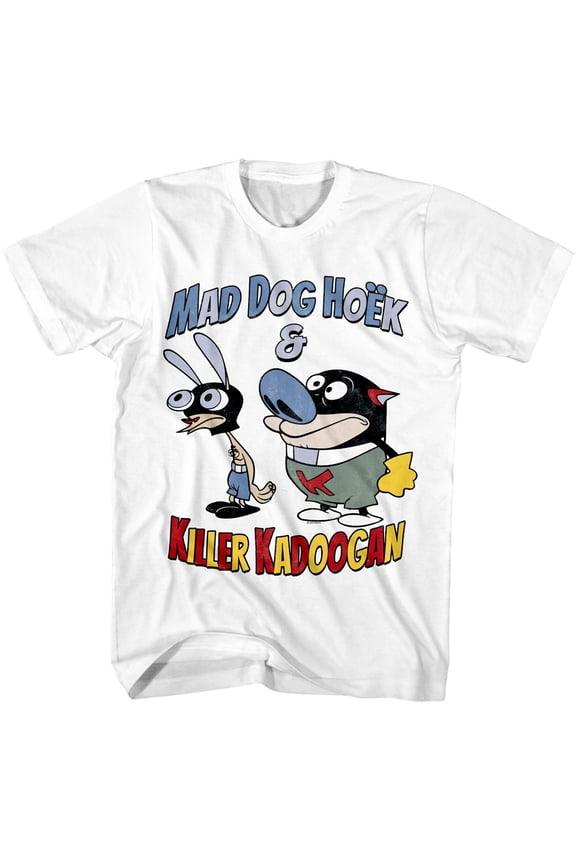 Ren and Stimpy Mad Dog Hoek Men's T Shirt (White, Adult3XL)