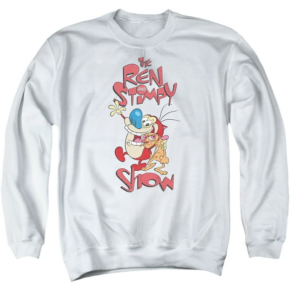 Ren And Stimpy Show Unisex Adult Crewneck Sweatshirt (X-Large) White