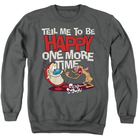 Ren And Stimpy Tell Me To Be Happy Unisex Adult Crewneck Sweatshirt (Medium) Charcoal
