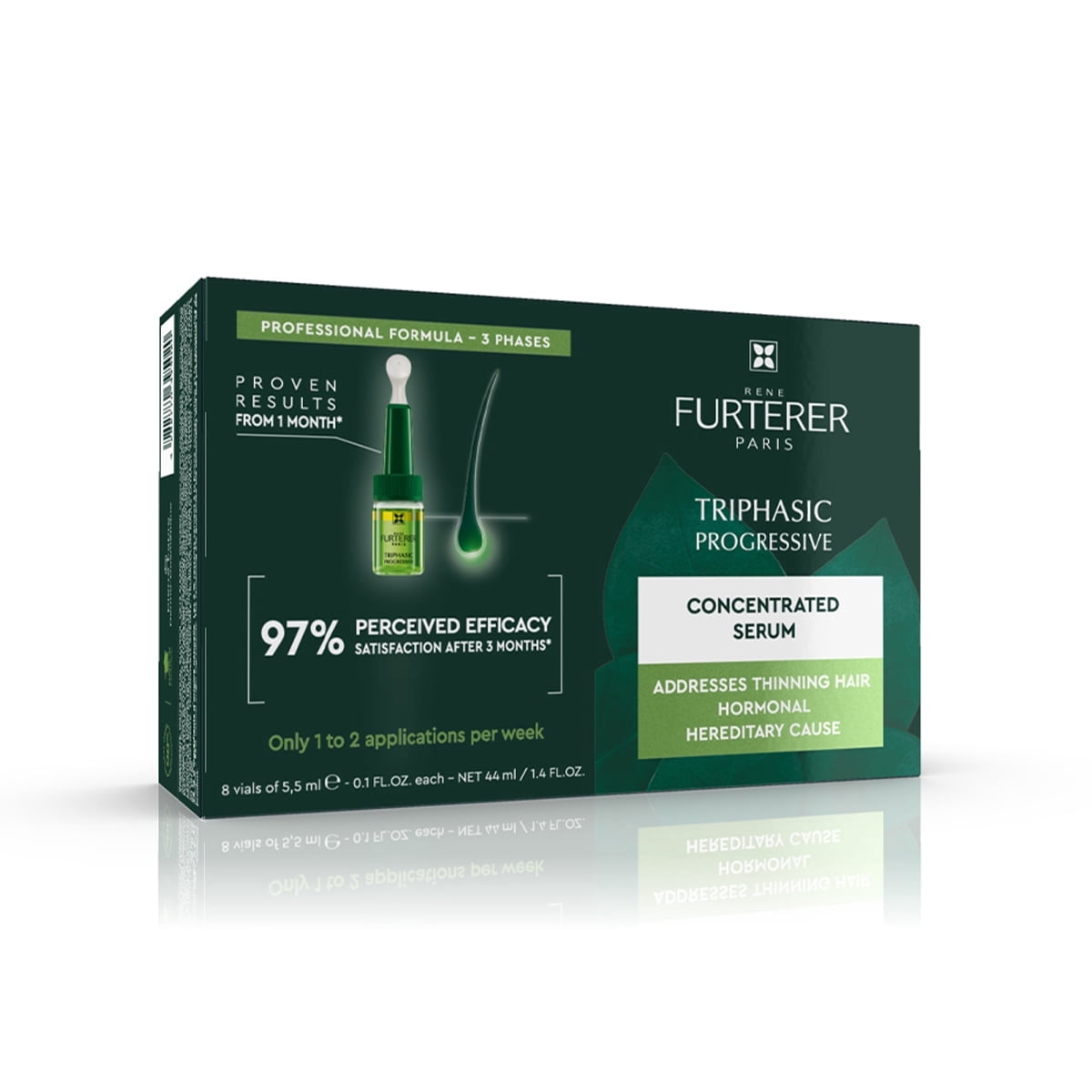 Rene Furterer Triphasic Progressive Concentrated Serum - For Hereditary, Hormonal Thinning Hair - 8 Vials, 30-Day Supply