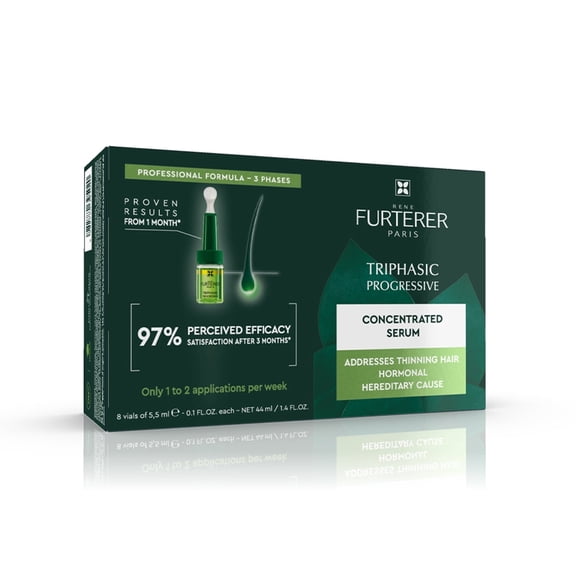 Rene Furterer Triphasic Progressive Concentrated Serum - For Hereditary, Hormonal Thinning Hair - 8 Vials, 30-Day Supply