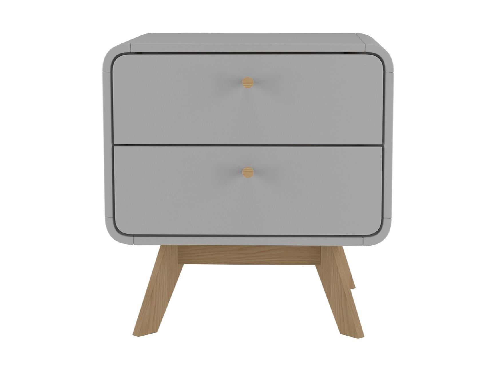 Gray Scandinavian 2-Drawer Nightstand with Natural Wood Legs