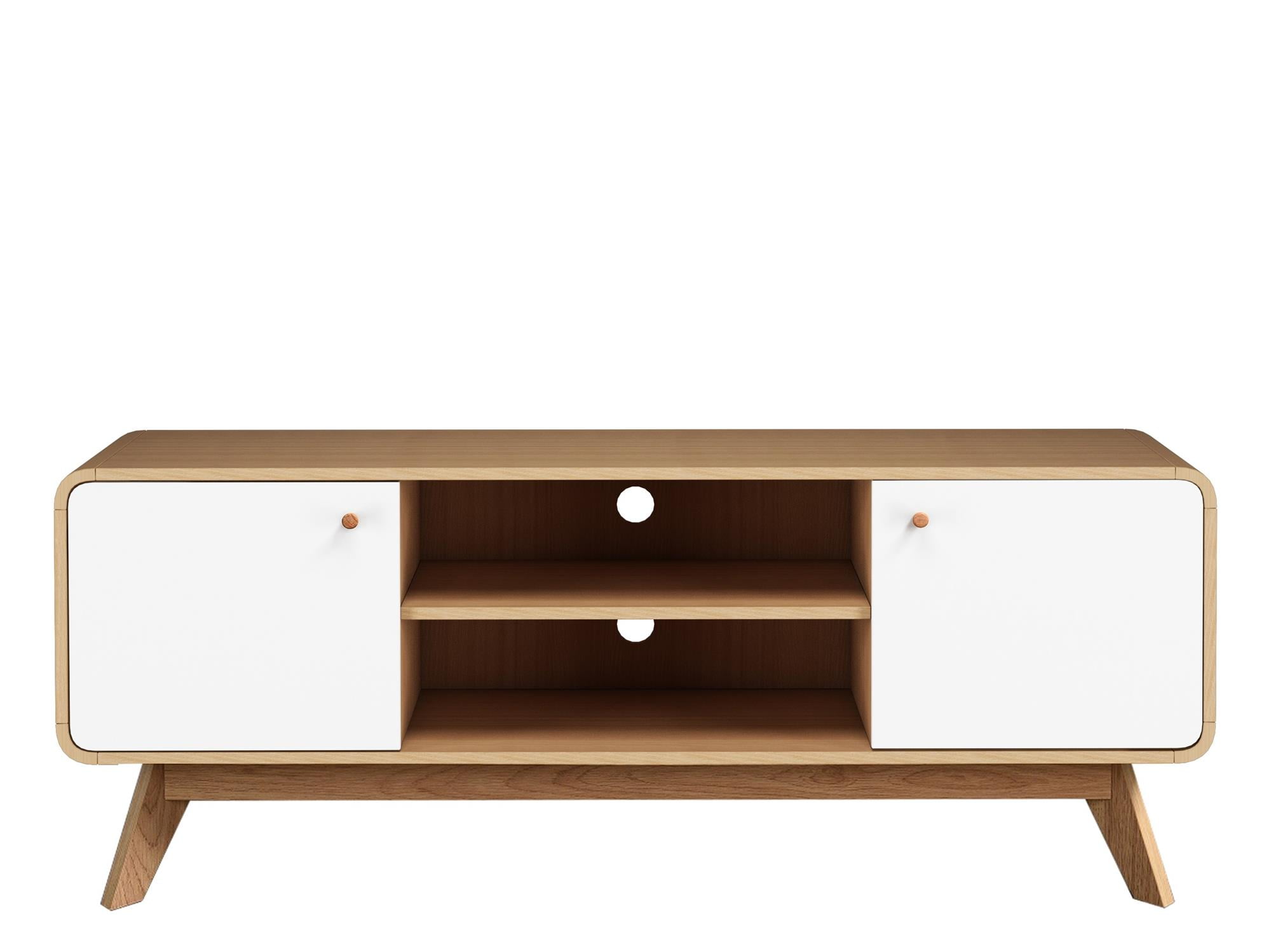 Leva Oak and White Mid-Century Modern TV Stand with Cabinet