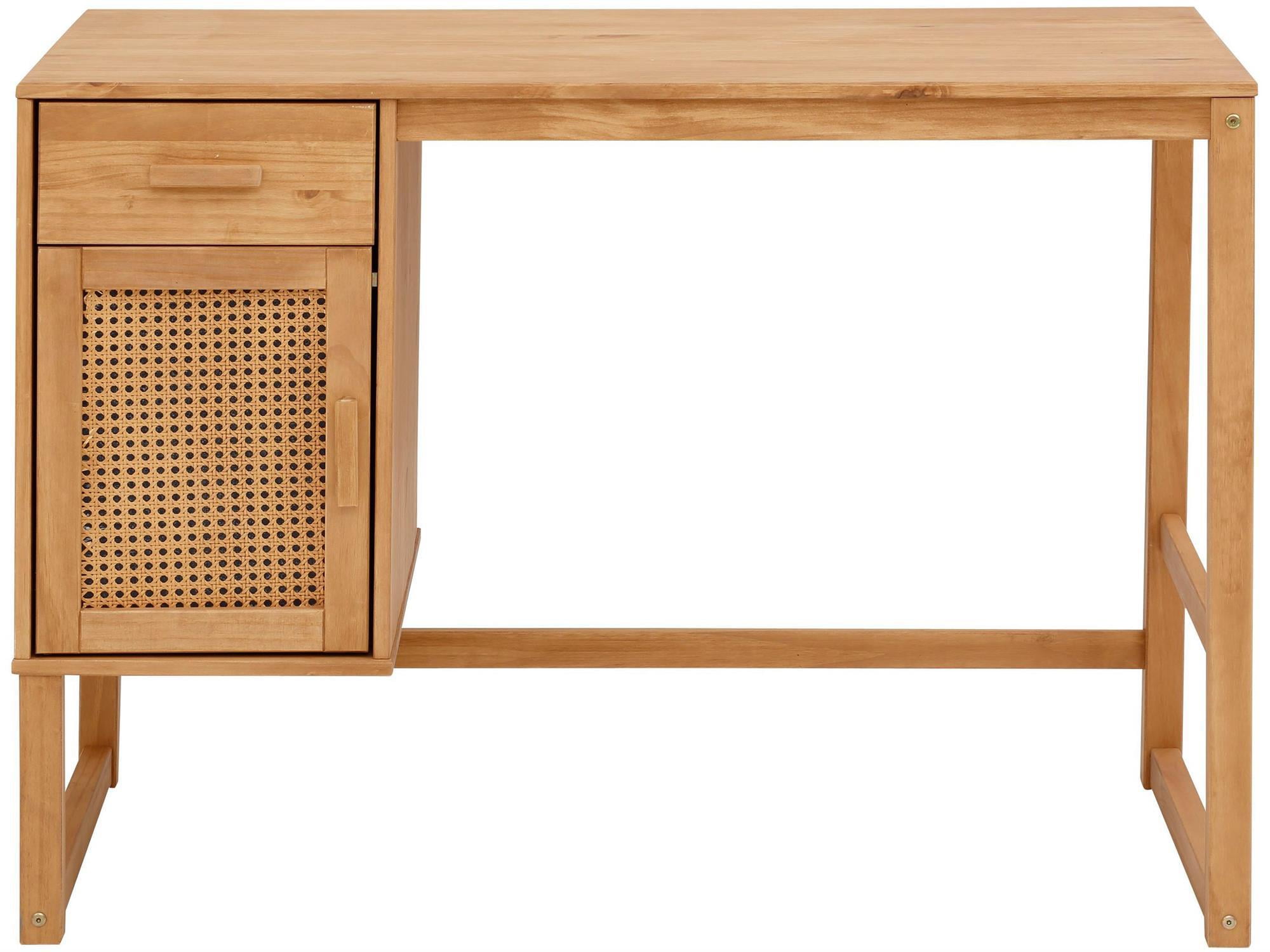 Natural Wood Writing Desk with Drawer and Filing Cabinet