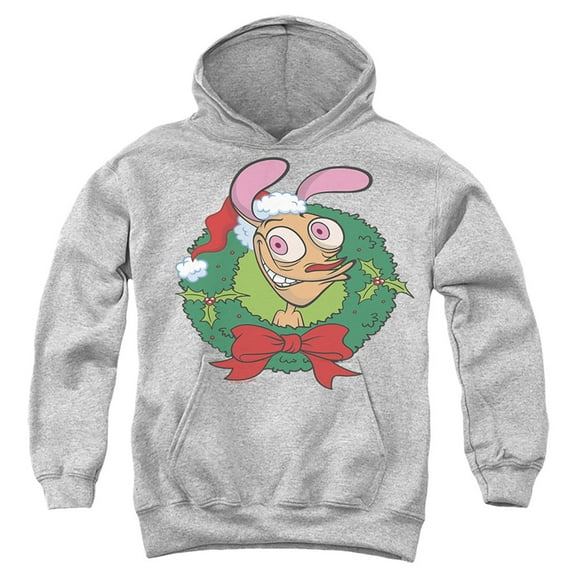 Ren & Stimpy Christmas Wreath Ren With Santa Hat Kids Hoodie for Youth Boys and Girls
