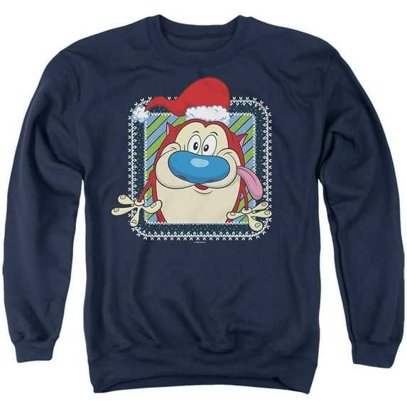 Ren & Stimpy Festive Stimpy With Christmas Santa Hat Unisex Adult Crewneck Sweatshirt