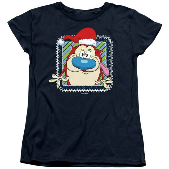 Ren & Stimpy Festive Stimpy With Christmas Santa Hat Women's T Shirt