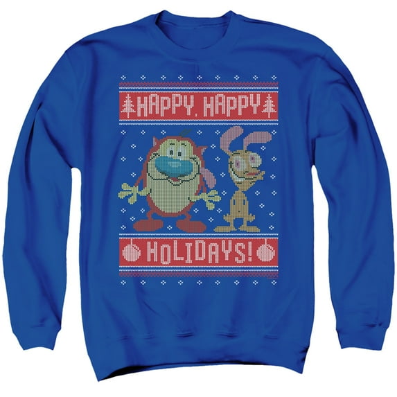 Ren & Stimpy Happy, Happy Holidays Ugly Christmas Sweater Unisex Adult Crewneck Sweatshirt