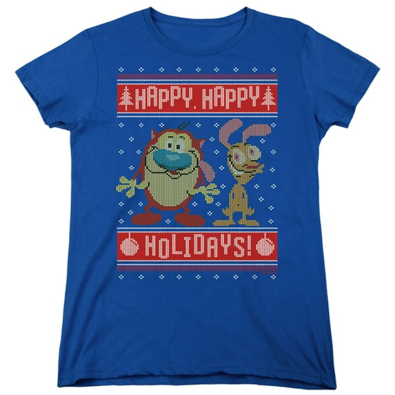 Ren & Stimpy Happy, Happy Holidays Ugly Christmas Sweater Women's T Shirt
