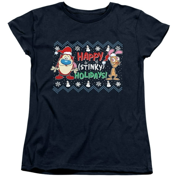 Ren & Stimpy Happy Stinky Holidays Ugly Christmas Sweater Women's T Shirt