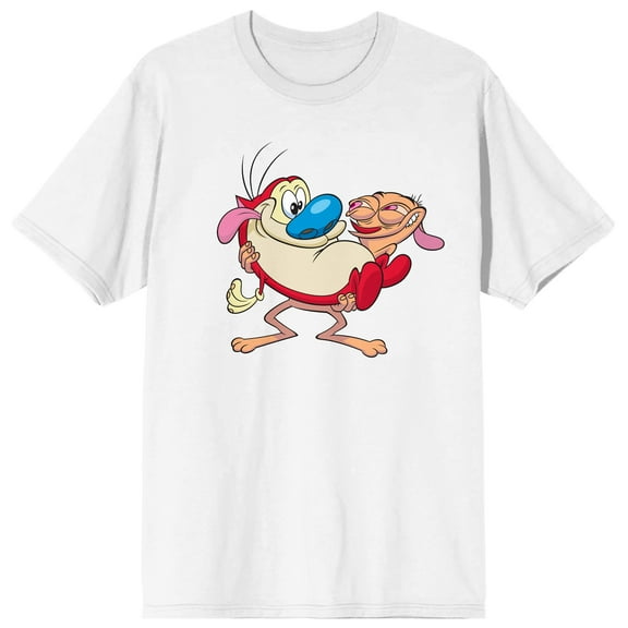 Ren & Stimpy Holding Friends Crew Neck Short Sleeve Men's White T-shirt - 5XL