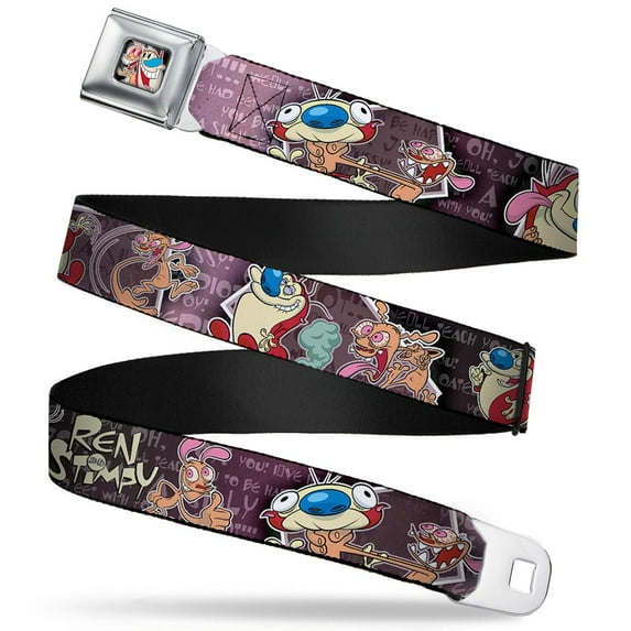 Ren & Stimpy Pose Full Color Black Ren & Stimpy Poses Text Purples Webbing Seatbelt Belt Standard