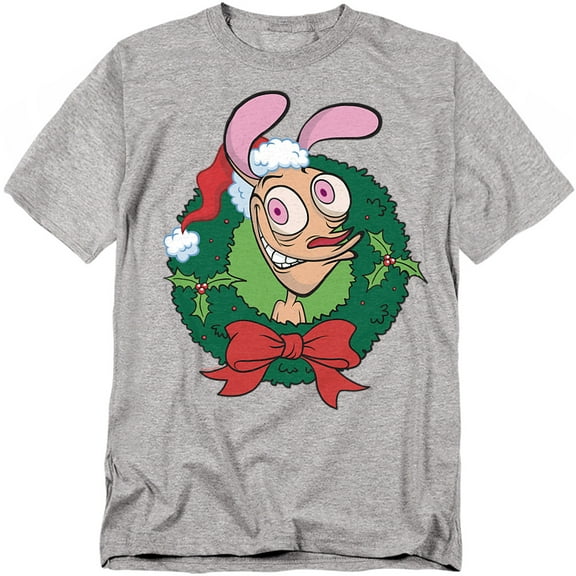 Ren & Stimpy T-Shirt Christmas Wreath Ren With Santa Hat Unisex Graphic Tee For Men & Women