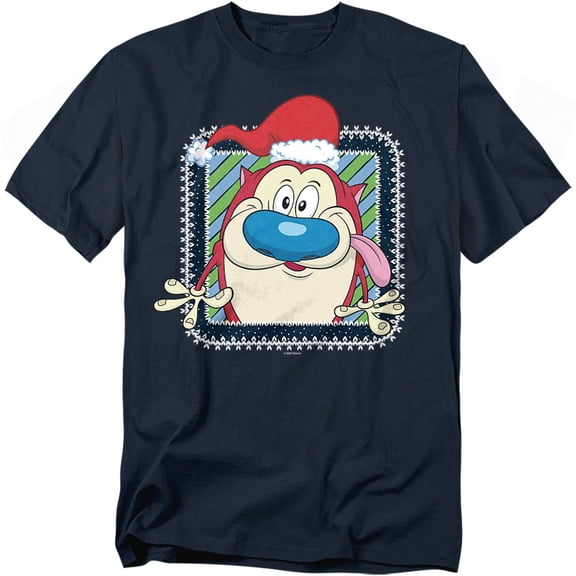 Ren & Stimpy T-Shirt Festive Stimpy With Christmas Santa Hat Unisex Graphic Tee For Men & Women