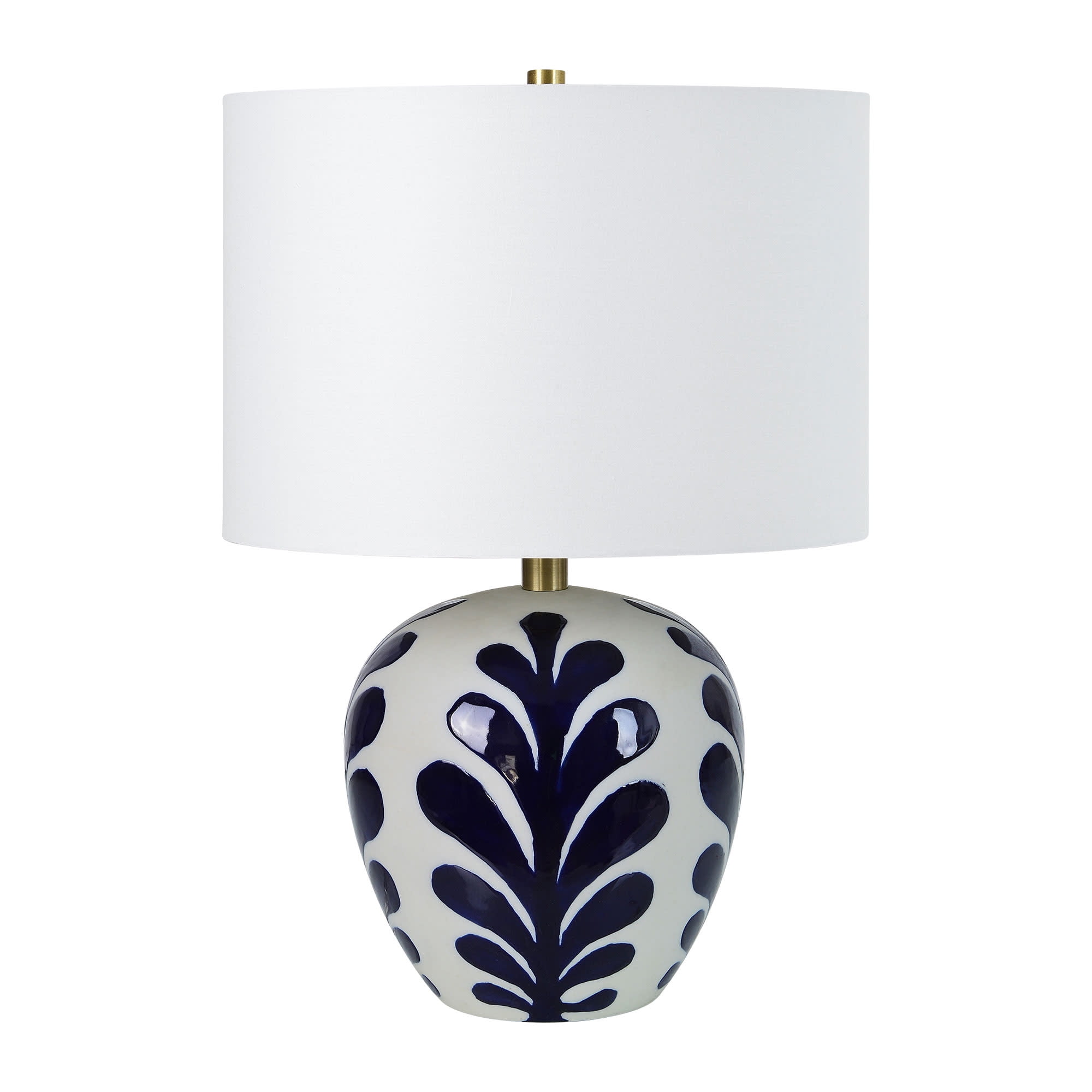 White and Navy Ceramic Table Lamp with Fabric Shade