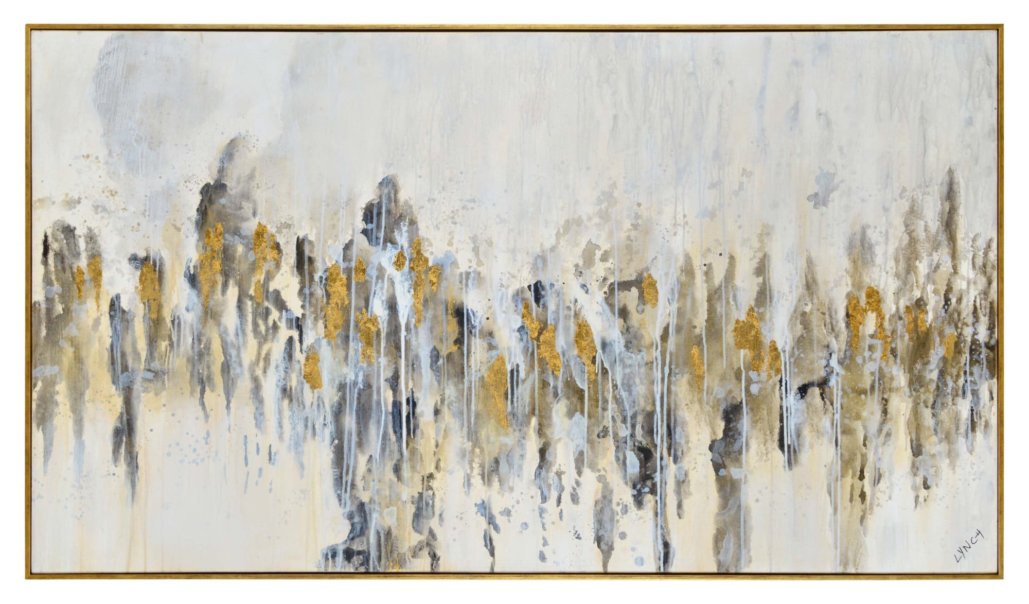 Large Textured Abstract Canvas Art with Gold Leaf Accents