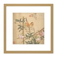 thumbnail image 1 of Ren Yi Two Birds Perched Rose Bush Chinese Painting 8X8 Inch Square Wooden Framed Wall Art Print Picture with Mount, 1 of 4