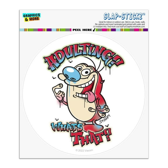Ren and Stimpy Adulting What's That? Automotive Car Window Locker Circle Bumper Sticker