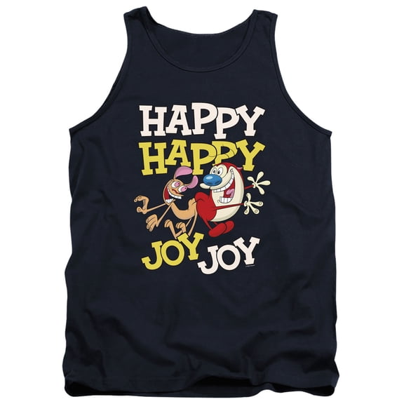 Ren and Stimpy Happy Happy Joy Joy Unisex Adult Tank Top,Navy, Small