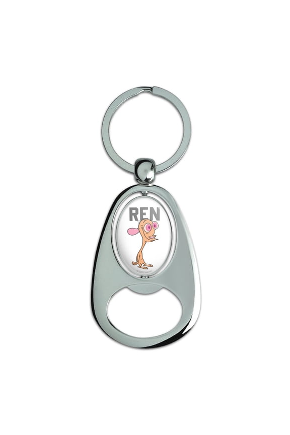 Ren and Stimpy Show Collegiate Ren Keychain Chrome Metal Spinning Oval Bottle Opener