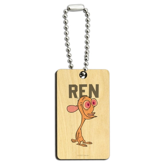 Ren and Stimpy Show Collegiate Ren Wood Wooden Rectangle Keychain Key Ring