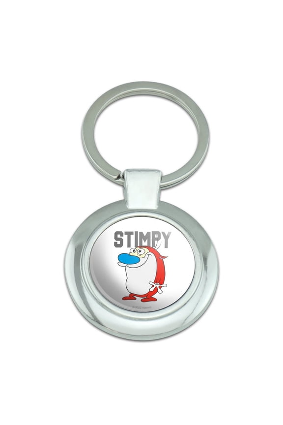Ren and Stimpy Show Collegiate Stimpy Keychain Classy Round Chrome Plated Metal