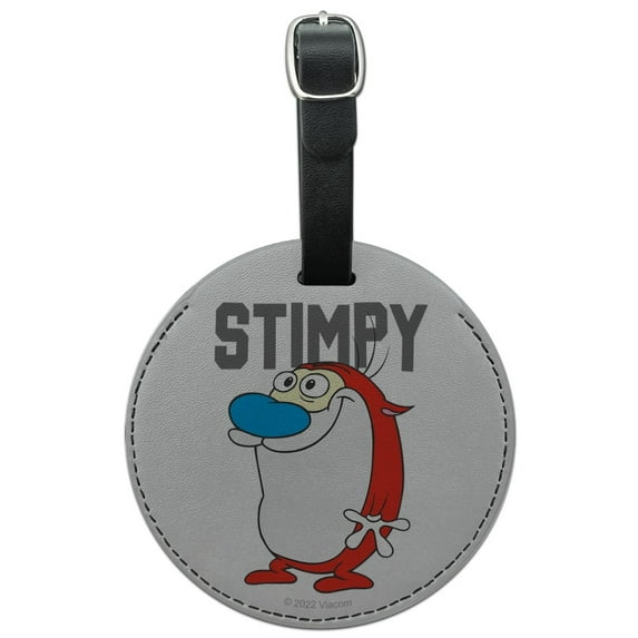 Ren and Stimpy Show Collegiate Stimpy Round Leather Luggage Card Carry-On ID Tag