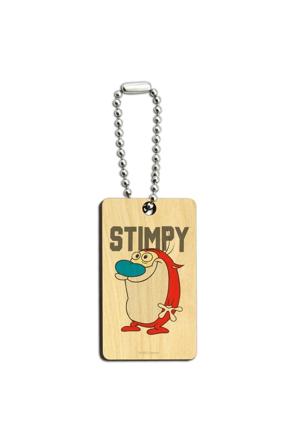 Ren and Stimpy Show Collegiate Stimpy Wood Wooden Rectangle Keychain Key Ring