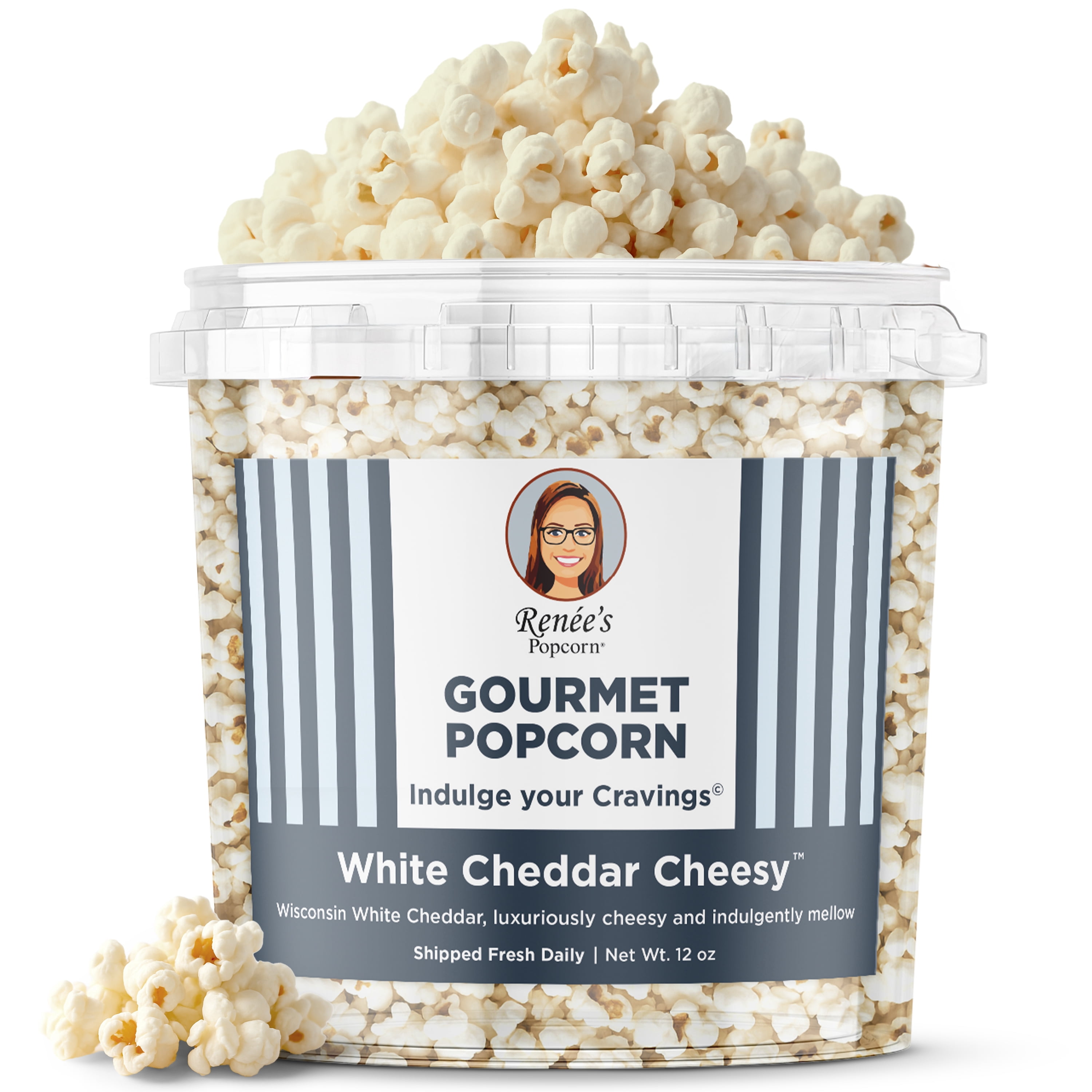 Renée’s White Cheddar Cheesy™ Gourmet Popcorn – Real Wisconsin white Cheddar cheese is smooth and creamy on fresh popped | Crispy, Cheesy, Delightful snack or gift - 1.1 gallon plastic bucket