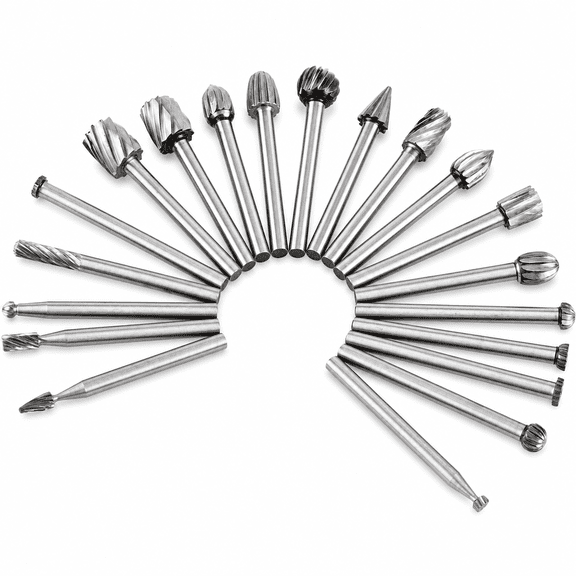 RenBin 20 PCS HSS Rotary Burr Set, 1/8" (3mm) Shank Wood Carving Bits and Engraving Router Bits, Compatible with Dremel and Most Rotary Tools