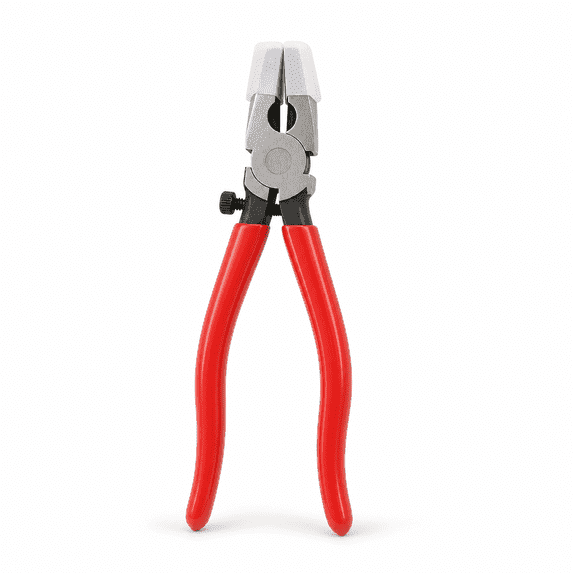 8" Glass Running Pliers with Flat Jaws and Rubber Tips, Heavy Duty Glass Breaker Tool for Stained Glass, Mosaics, Key Fob Hardware