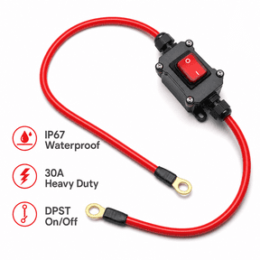 RenBin DC 12V-24V Waterproof IP67 Inline Power Switch, 30A Heavy Duty Pre-Wired DPST On/Off Toggle Switch for Automotive, Marine, RV and Boat