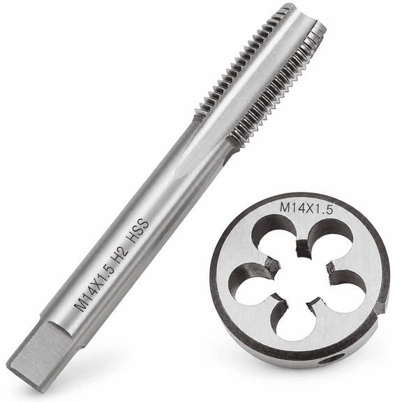 RenBin M14 x 1.5 Metric Thread Tap and Die Set, High-Speed Steel Right Hand Machine Tap and Round Thread Die Set (2-Piece)