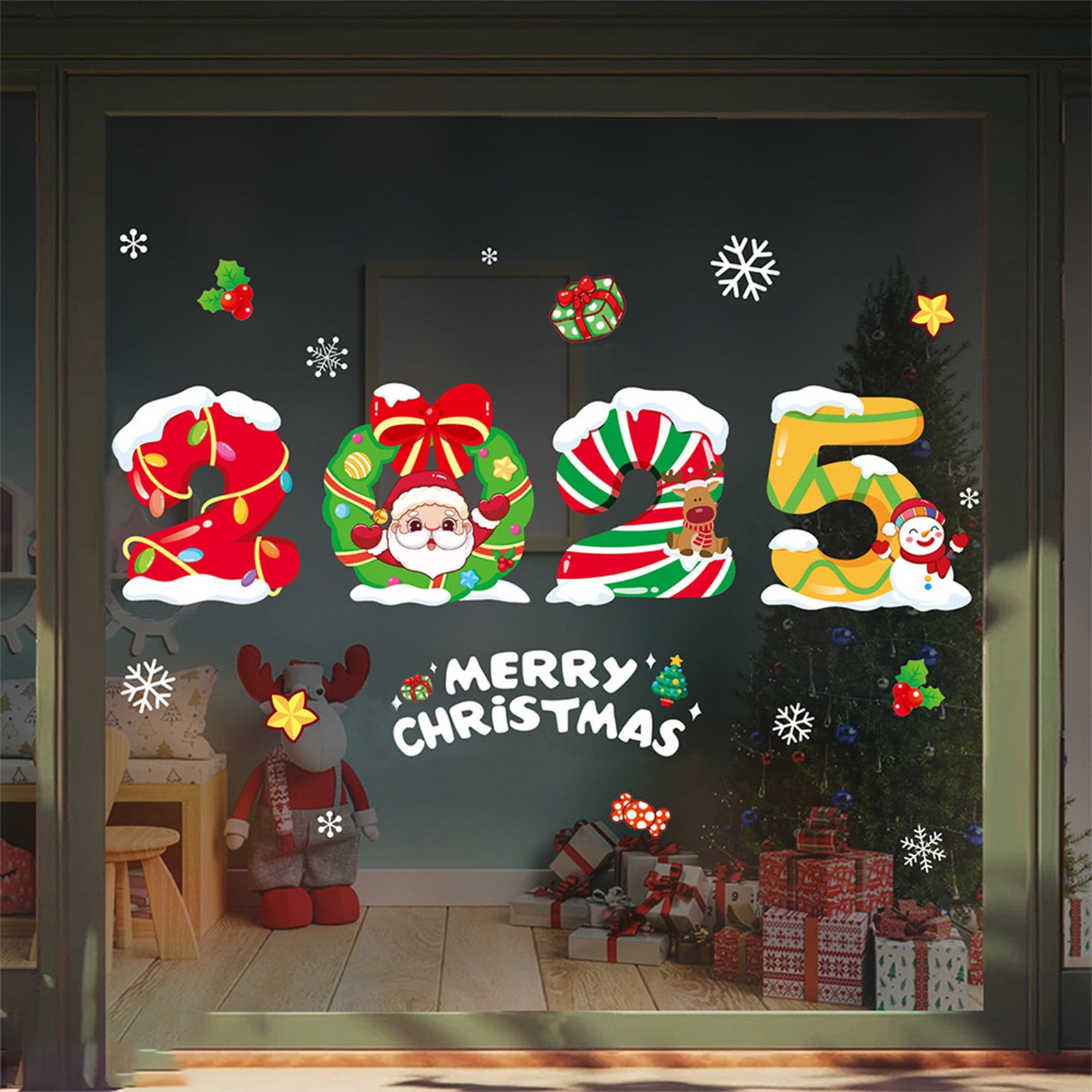 RenXiang Christmas Decorations 2024 Christmas Colorful Statics Stickers