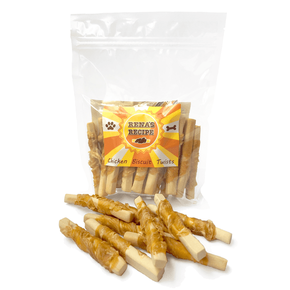 Rena's Recipe Chicken Biscuit Twists Dog Treats 8 oz Chicken Wrapped Crunchy Biscuits High Protein