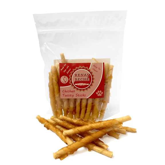 Rena's Recipe Chicken Twisty Sticks Dog Treats 8 oz Rawhide Free Soft Chews Easy to Digest