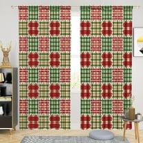Renaiss 42 x 84 Inch Rustic Red Green Checker Window Curtains Gingham Plaid Textured Kitchen Tier Curtains Farmhouse Boho Vintage Thermal Insulate Drapes for Living Room Bedroom Linen Fabric 2 Panels