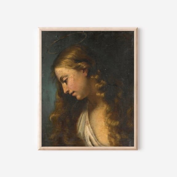 Renaissance Angel Portrait Poster Vintage Religious Art, Golden Halo Unframed Paper Print