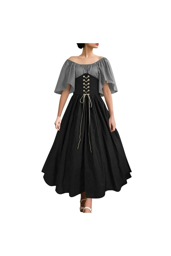 Renaissance Ball Gown Dress for Women Off Shoulder Victorian Cosplay Costume Vintage Medieval Party Maxi Dress