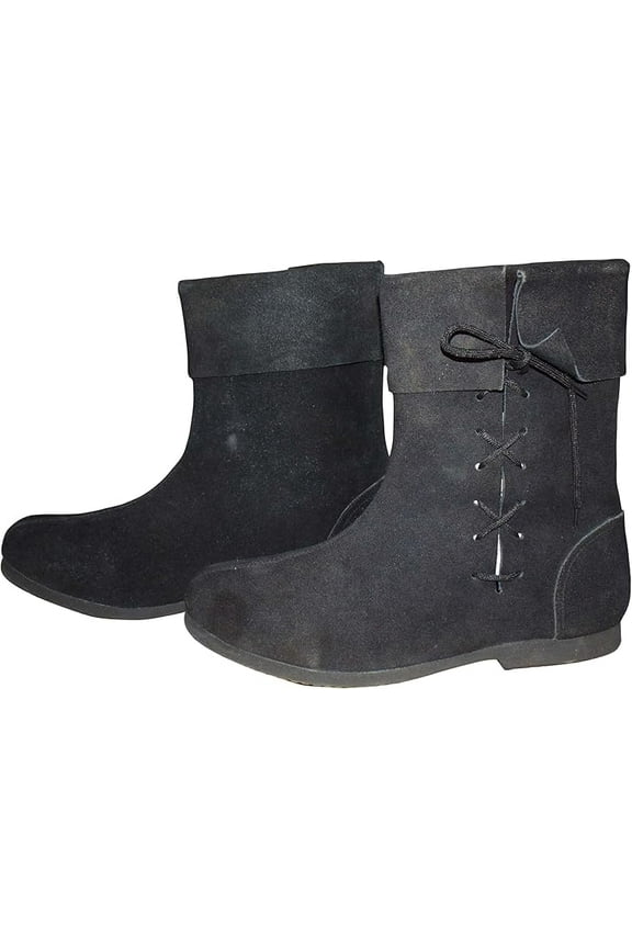 Renaissance Black Leather Boots Halloween Cosplay Lace Up Reenactment Unisex Shoes