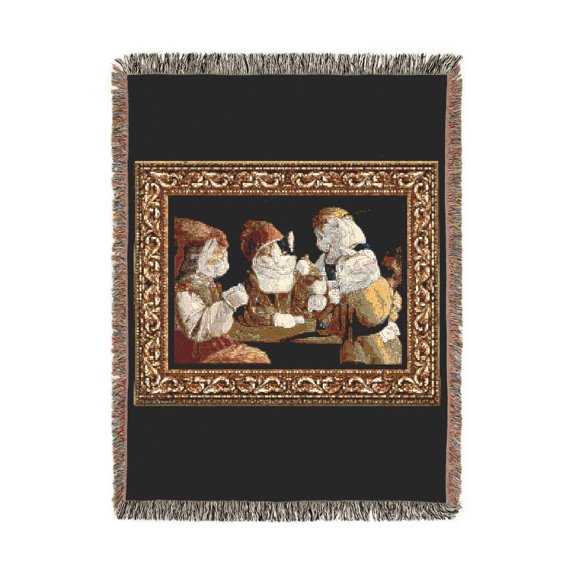 Renaissance Cats Playing Cards Brown and Cream Woven Blanket, 100% Cotton, Vintage-Inspired Home Accent