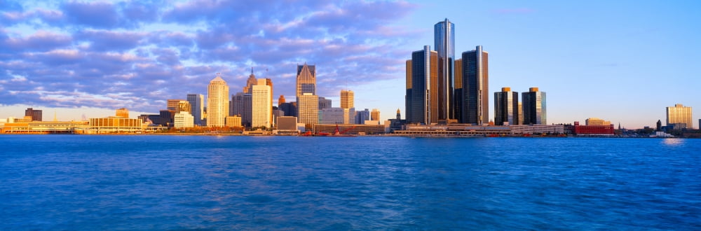 Renaissance Center Detroit Sunrise Michigan Canvas Art - Panoramic Images (27 x 9)