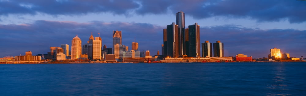 Renaissance Center Detroit Sunrise Michigan Canvas Art - Panoramic Images (27 x 9)