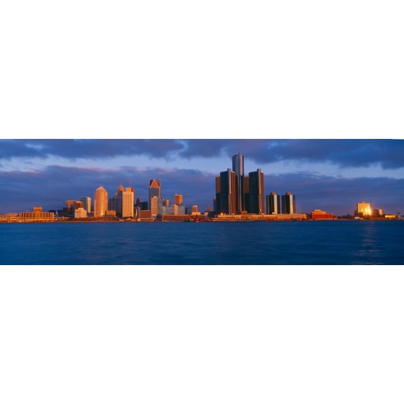 Renaissance Center, Detroit, Sunrise, Michigan Poster Print (27 x 9)