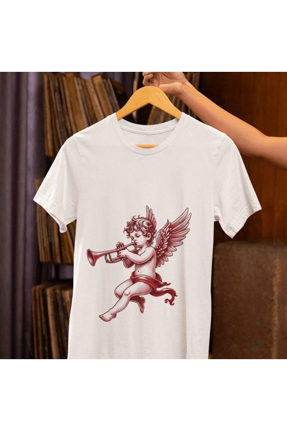 Renaissance Cherub Trumpet Unisex T-Shirt Vintage Style Angelic Musician Graphic Tee Top Winged Cherubim Shirt Artistic Angel Core