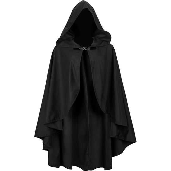 Renaissance Cloak Men with Hood Vintage Curve Hem Wizard Costume Halloween Medieval Cosplay Cape
