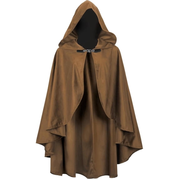 Renaissance Cloak Men with Hood Vintage Curve Hem Wizard Costume Halloween Medieval Cosplay Cape