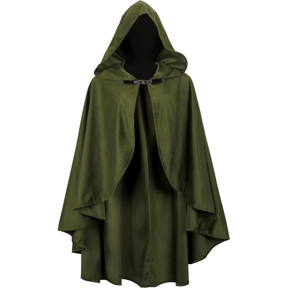 Renaissance Cloak Men with Hood Vintage Curve Hem Wizard Costume Halloween Medieval Cosplay Cape